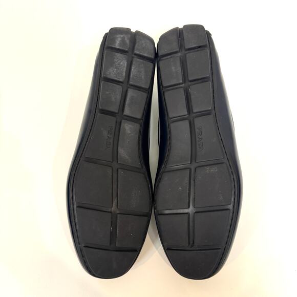 PRADA Patent Leather Navy Blue Silver Metal Logo Plaque Driving Loafer 10 Shoes main image 6